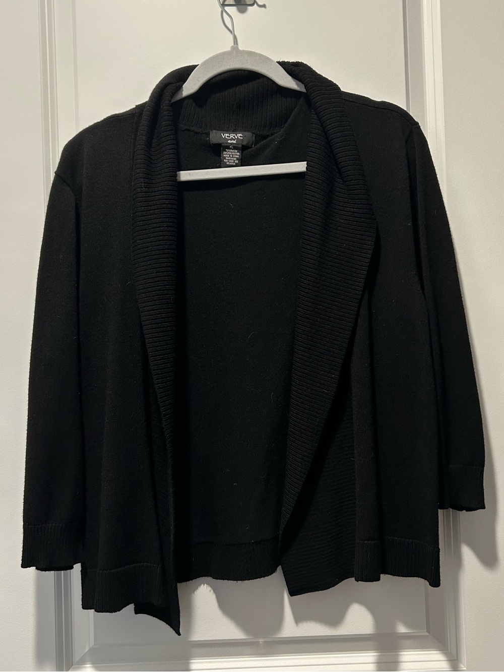 Verve Ami Black Open Front Cardigan Sweater XL Shawl Collar Career Layer